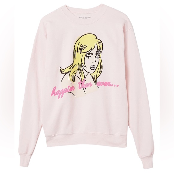 Billie Eilish Official Au Revoir Happier Than Ever Pale Pink Crewneck Sweatshirt - Picture 1 of 7